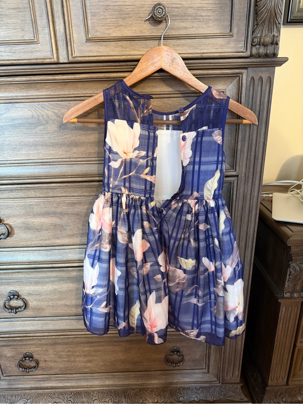 Pippa & Julie Navy Floral Sleeveless Party Dress with Pink Flowers